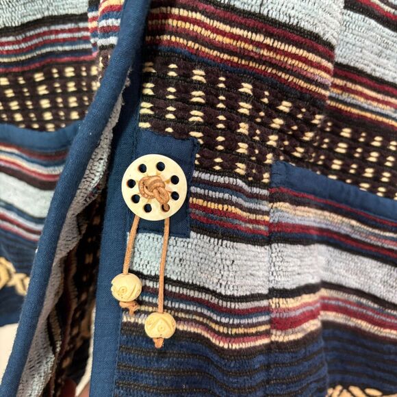 VTG Flashback Blue Aztec Blazer Jacket Western Cotton  Striped Tapestry Women M - Picture 5 of 9